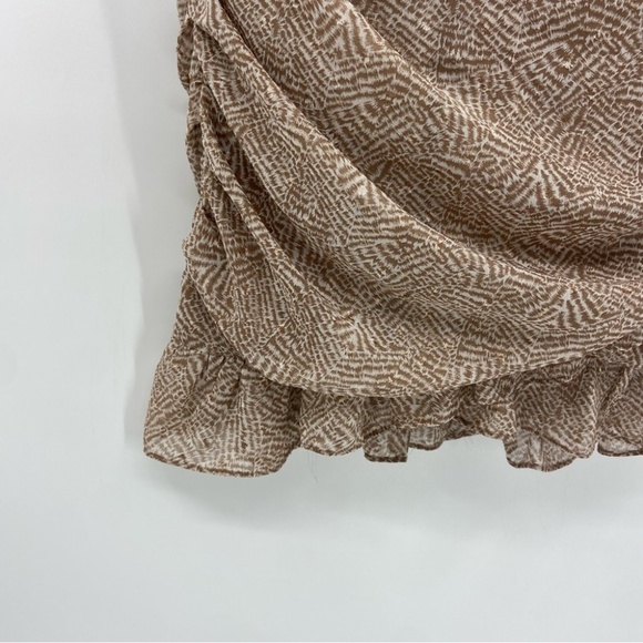 Lush Ruched Faux Wrap Mini Dress in Chocolate Abstract Print Size Medium NWT - Picture 4 of 12